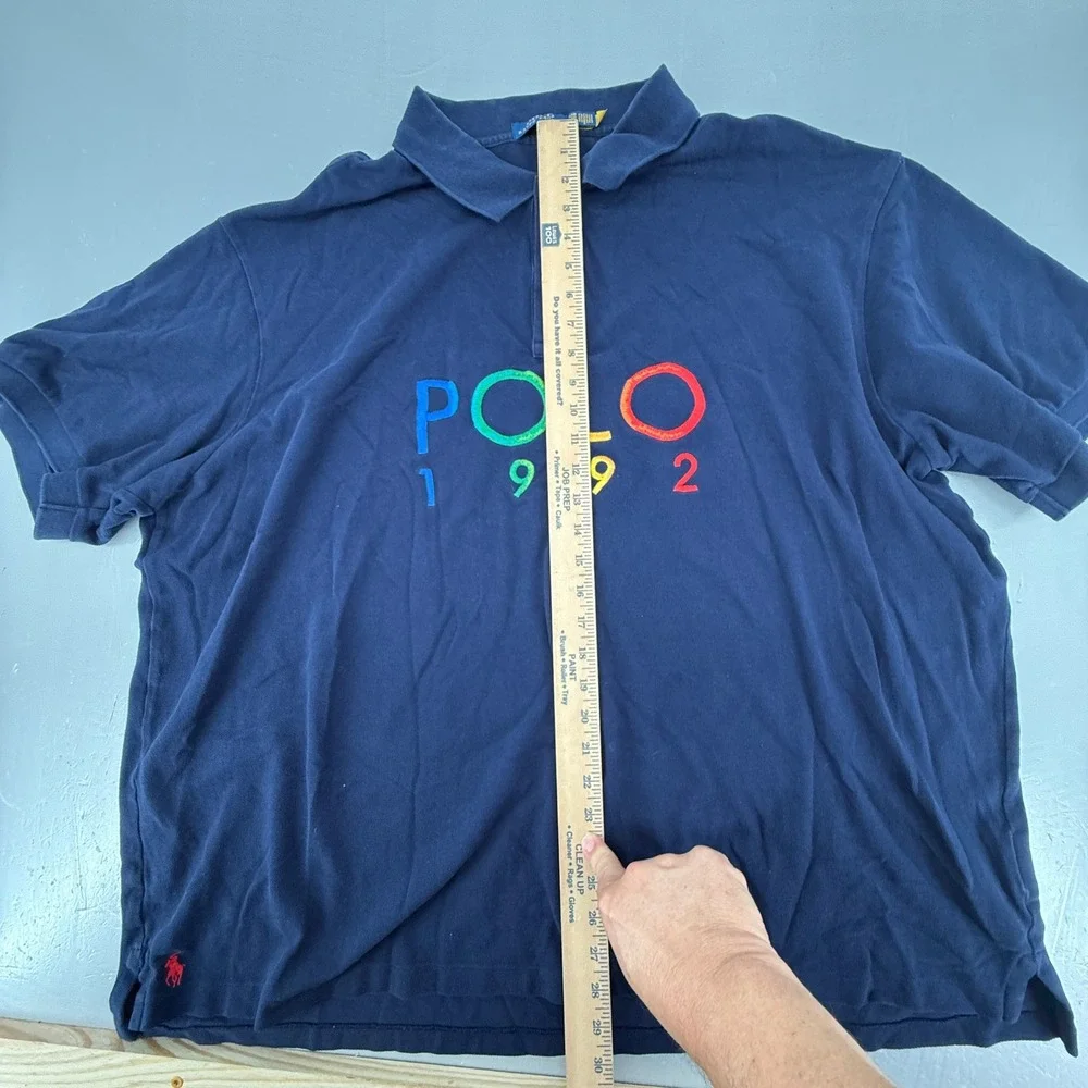 Polo Ralph Lauren Mens Navy Blue Embroidered Polo 1992 Graphic Shirt 4XB 4TG 4EG